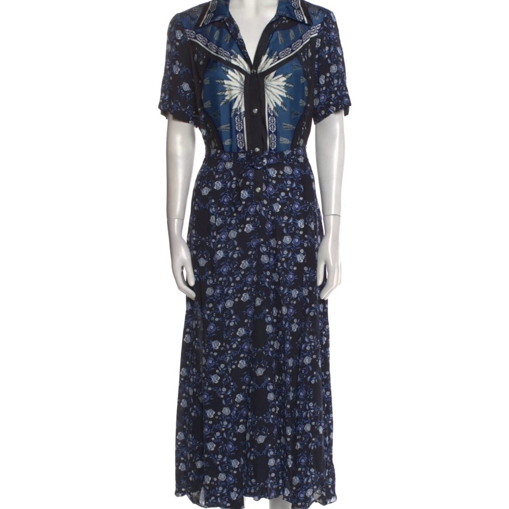 NWOT SANDRO Blue Floral Print Dress, size 36/S